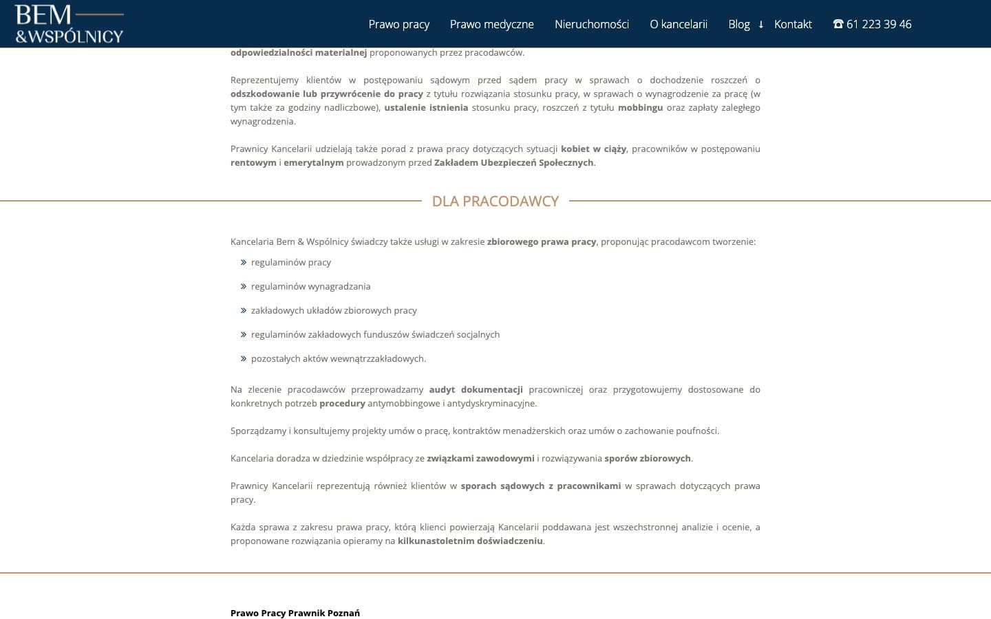 BEM and Wspólnicy employment law services for employers and employees